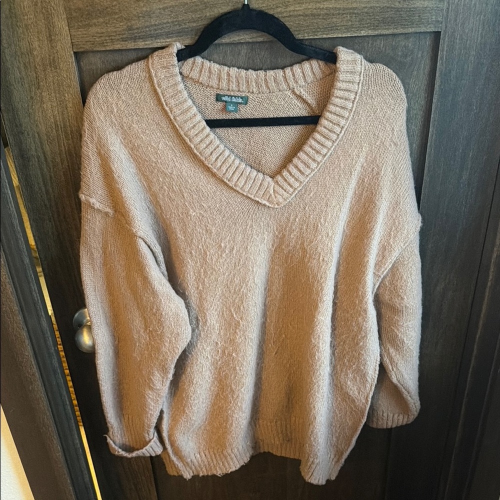Cozy V-Neck Sweater in Tan oversized